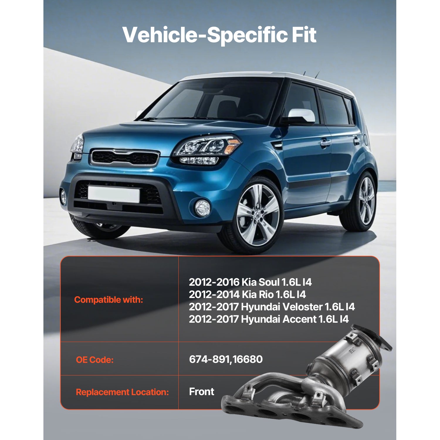 Catalytic Converter Compatible with Kia Soul Rio/Hyundai Veloster Accent 1.6L L4