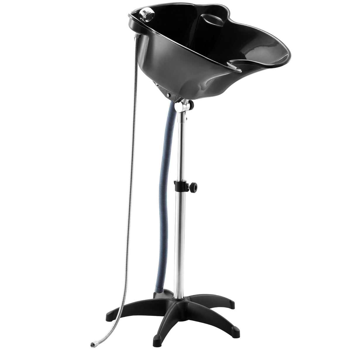 Portable Shampoo Bowl, Deep Shampoo Sink with Adjustable Height & Angle, Includes Drain Hose, Shower Head, Lightweight Hair Wash Basin for Barber Salon Spa Center & Home Use, Black