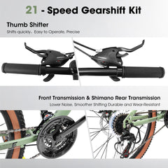 A24301 24 Inch Mountain Bike for Teenagers, High Carbon Steel Frame, Disc Brakes, Durable Design, Brown Edge Tires, Ideal for School Commuting