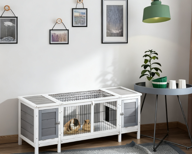 Pet House with Pull-Out Tray, and Divided Board for Indoor, White