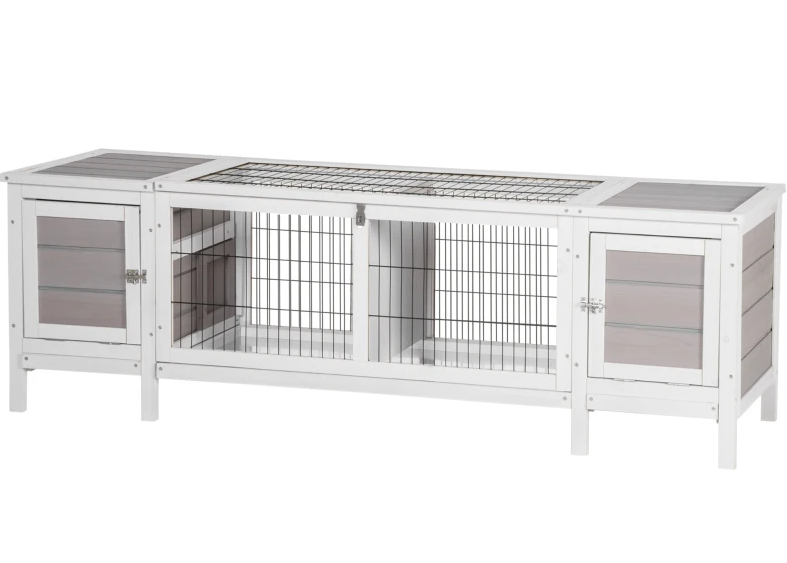 Pet House with Pull-Out Tray, and Divided Board for Indoor, White