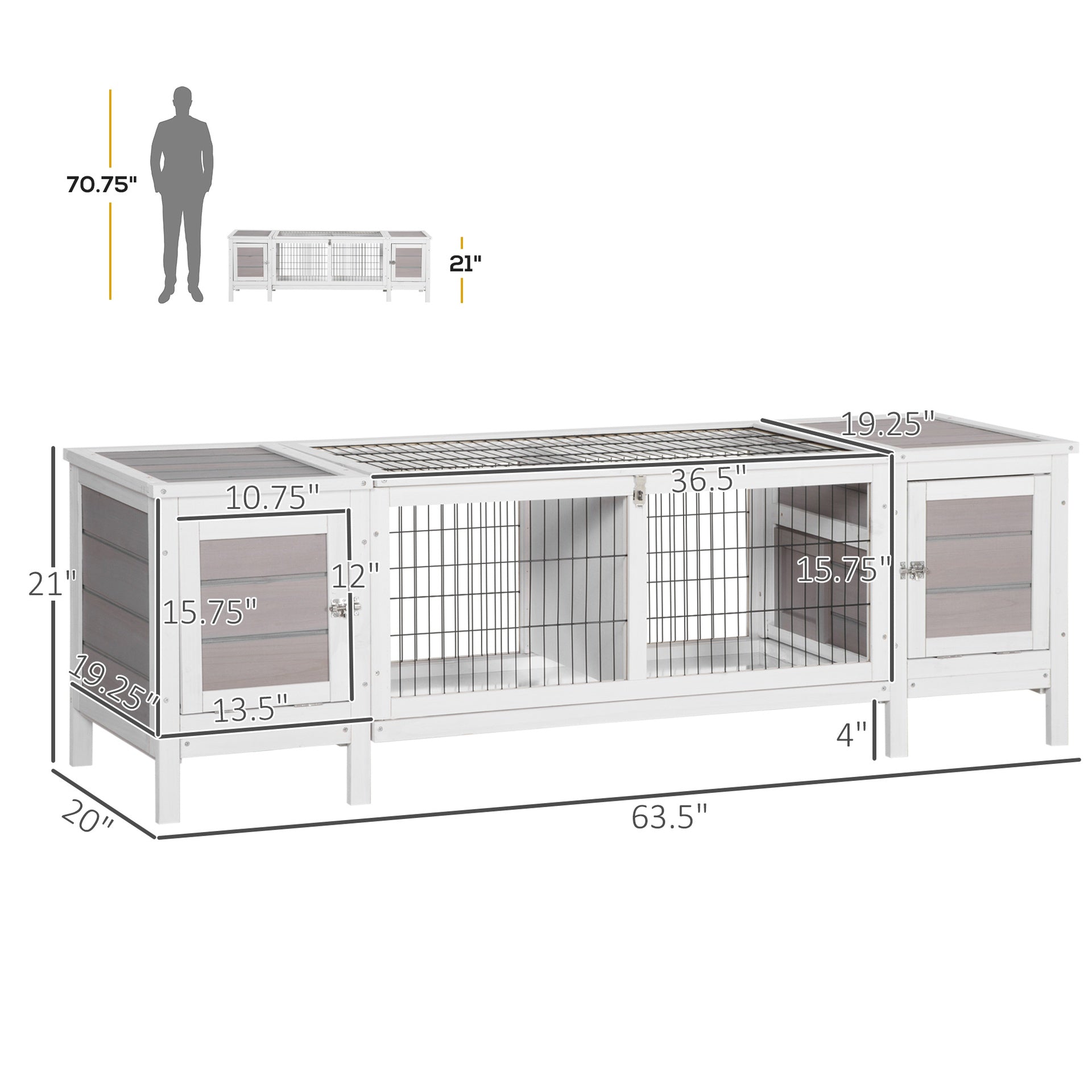 Pet House with Pull-Out Tray, and Divided Board for Indoor, White