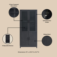 Bookcase Cabinet in Charcoal Gray