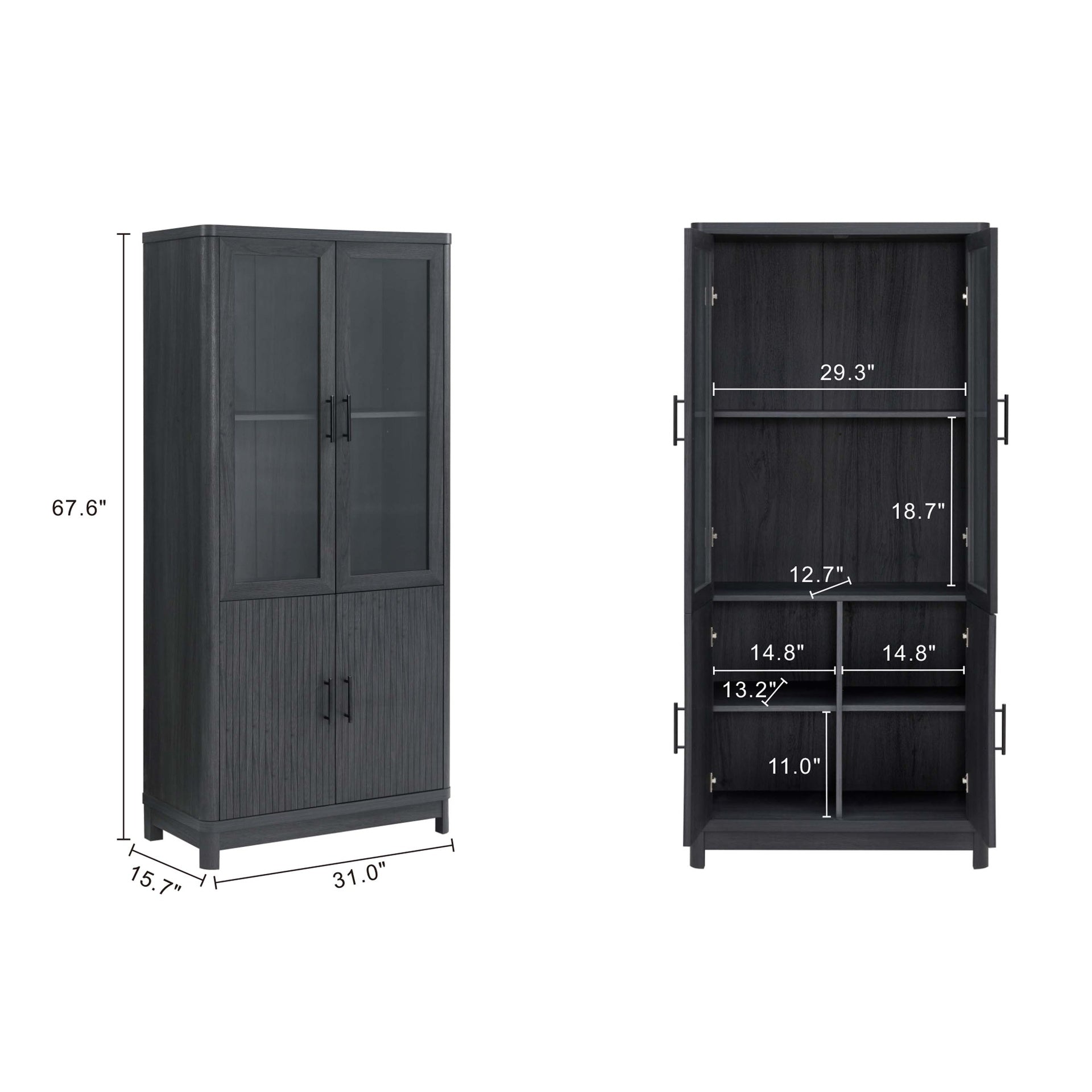 Bookcase Cabinet in Charcoal Gray