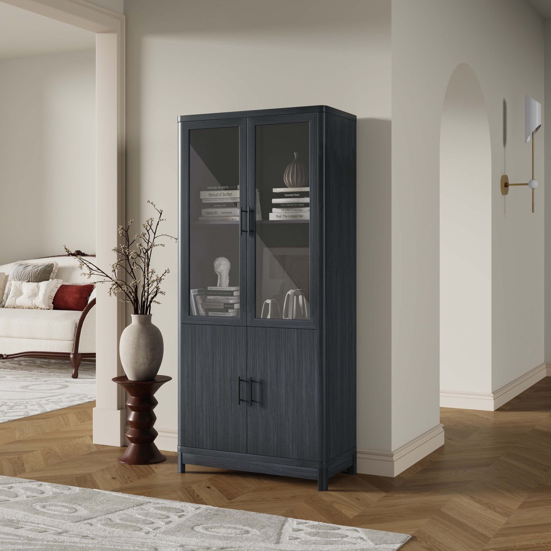 Bookcase Cabinet in Charcoal Gray
