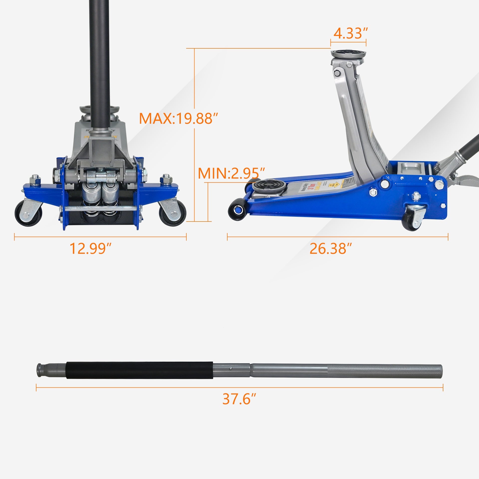3T Heavy Duty Horizontal Double Pump Floor Jack (with foot pedal),and Steel Racing Floor Jack with Dual Piston Quick Lift Pump,3 Ton (6,600 lb) Capacity,Blue&Silver