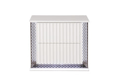 Fabio Contemporary Style 2-Drawer Nightstand Made with Diamond-Patterned Side Accents with LED Lighting and Wood in White Finish  (NJ inventory)