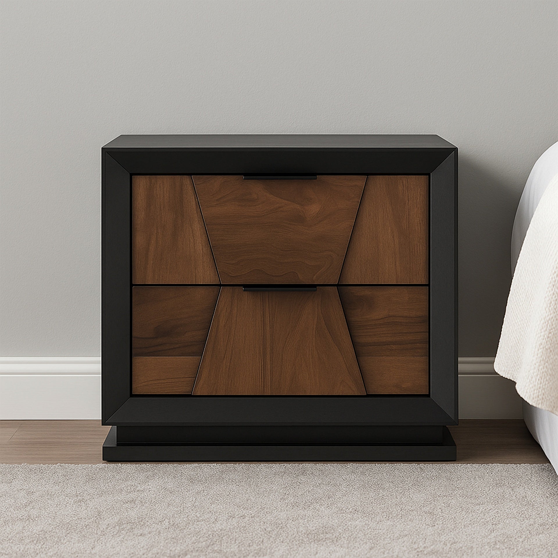 Houston Traditional Style 2-Drawer Nightstand Made with Wood in Walnut