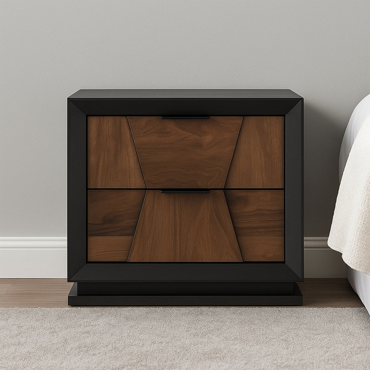 Houston Traditional Style 2-Drawer Nightstand Made with Wood in Walnut