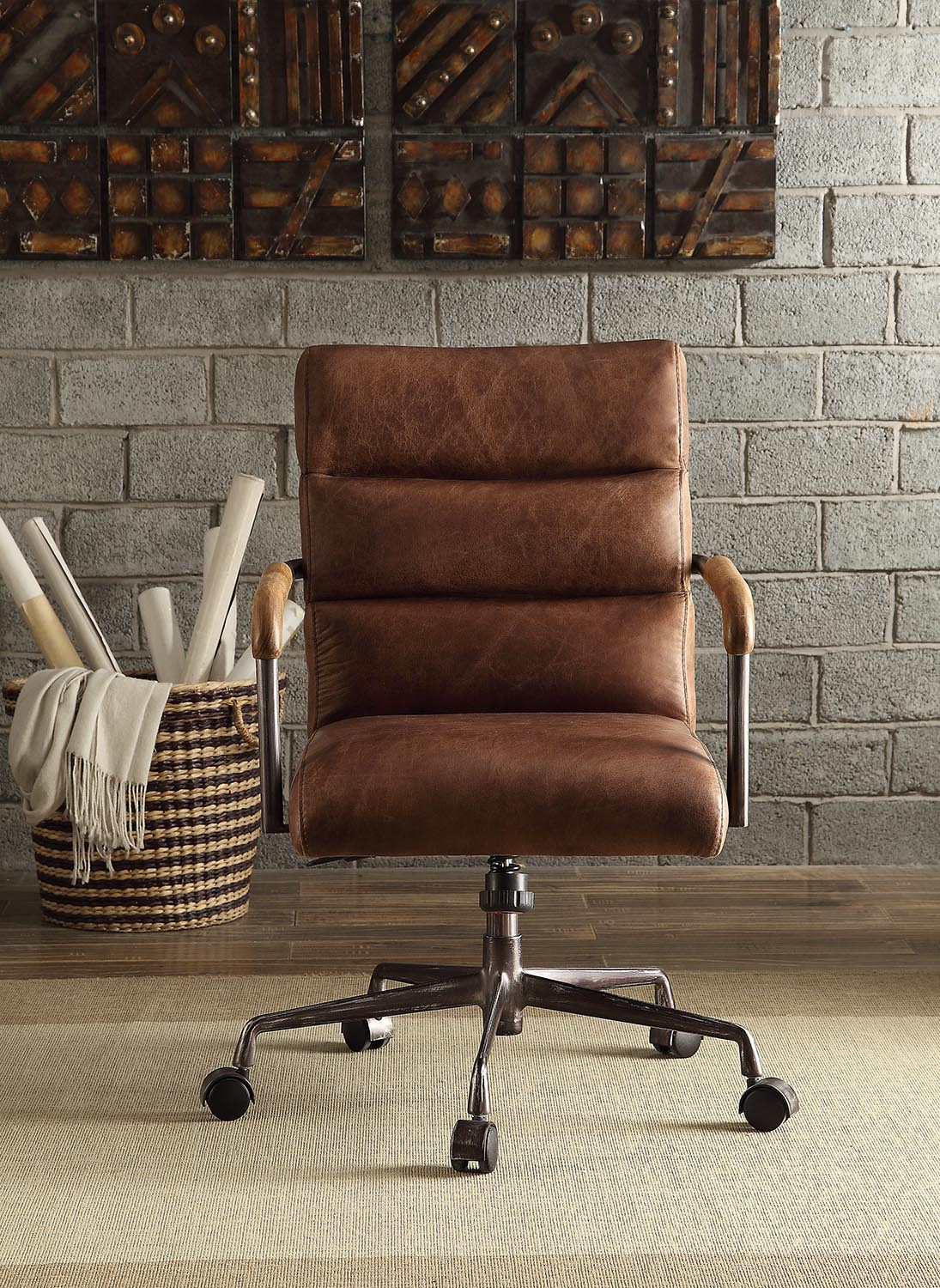 Retro Brown Swivel Office Chair with 5-Star Base