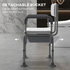 HOMCOM 3-in-1 Shower Chair with Back and Arms, Height Adjustable Bedside Commode, Raised Toilet Seat with Non-Slip Rubber Foot Pad for Seniors, Disabled, White