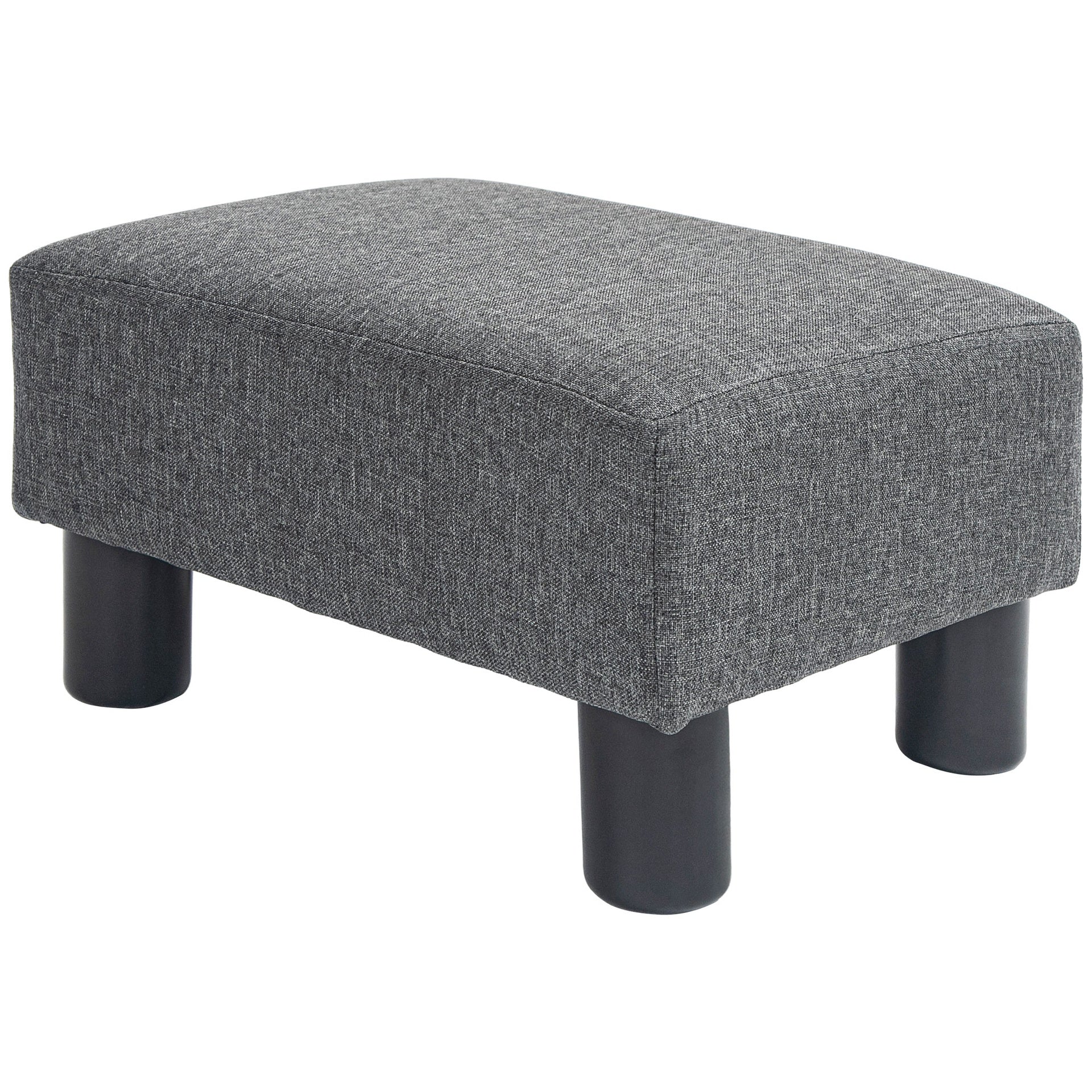 HOMCOM Ottoman Foot Rest, Small Foot Stool with Linen Fabric Upholstery and Plastic Legs, Cube Ottoman for Living Room, Charcoal Gray