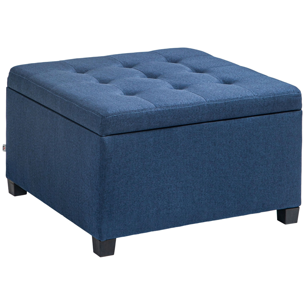 HOMCOM Fabric Tufted Storage Ottoman with Flip Top Seat Lid, Metal Hinge and Stable Eucalyptus Wood Frame for Living Room, Entryway, or Bedroom, Blue