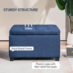HOMCOM Fabric Tufted Storage Ottoman with Flip Top Seat Lid, Metal Hinge and Stable Eucalyptus Wood Frame for Living Room, Entryway, or Bedroom, Blue