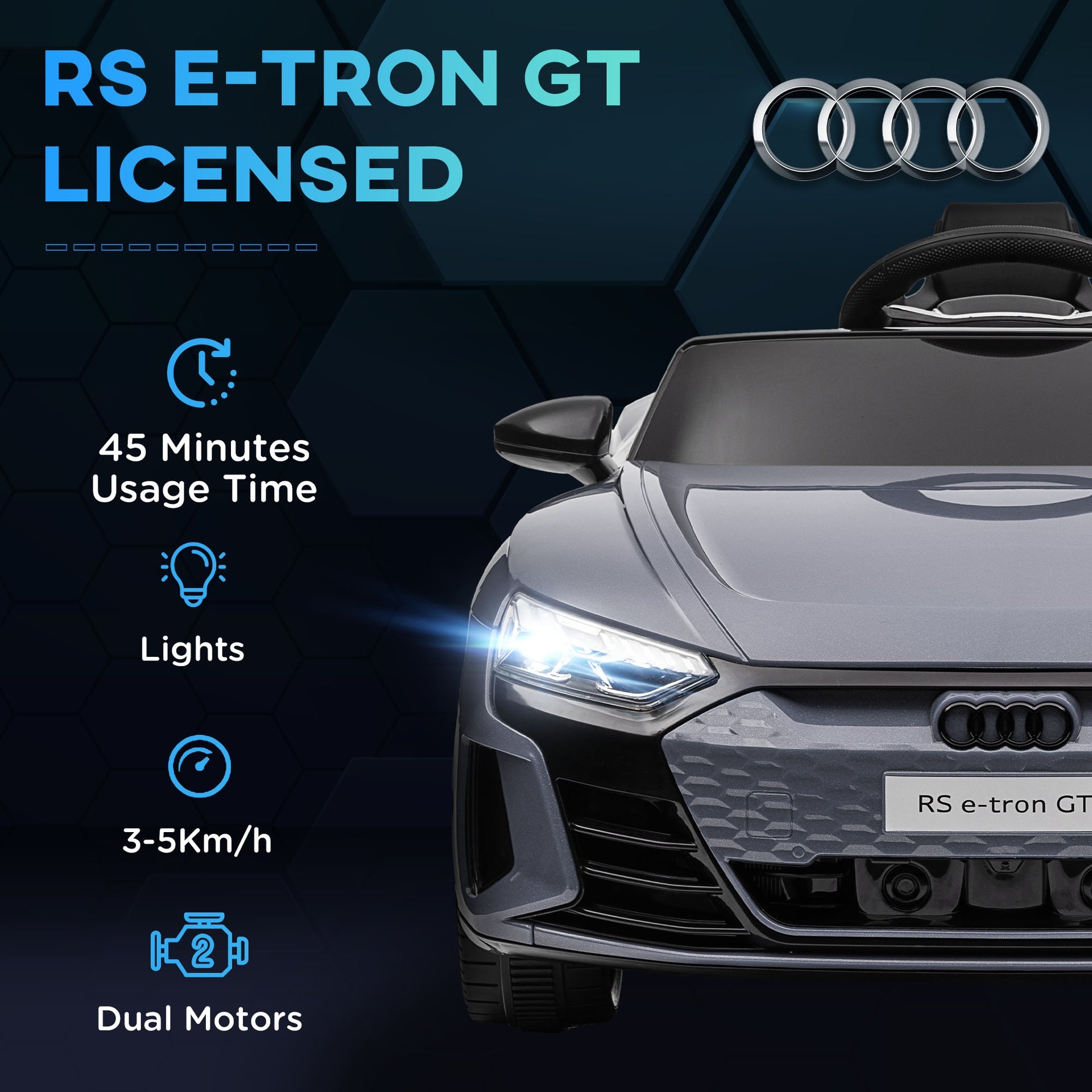Aosom Kids Ride on Car, 12V Licensed Audi RS E-tron GT 3.1 MPH Electric Car for Kids, Ride-on Toy for Boys and Girls with Remote Control, 4 Wheels with Suspension, Horn, Music, Lights, Gray