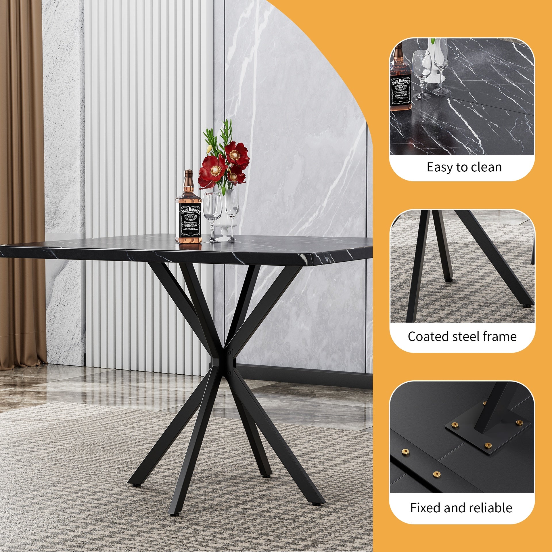 Square Dining Table, Mid Century Modern Square Dining Table for 4-6 Person, Coffee Table for Kitchen Dining Room, Office, Save Space