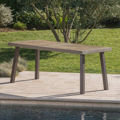 Della Outdoor Acacia Wood Dining Table with Metal Legs, Grey Finish / Rustic Metal