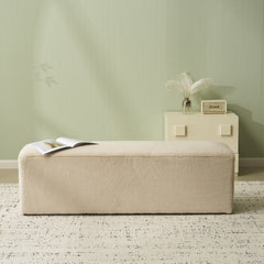 Almond Long Plush Ottoman, Modern Simple Footstool and Seat for Home Use
