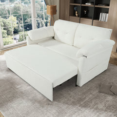 Convertible Pull-Out Queen Sleeper Sofa, 3-in-1 Sofa Bed with Side Storage & 8 Silent Casters, Thick Padded Chenille Loveseat for Living Room, Bedroom, Apartment,Beige
