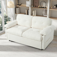 Convertible Pull-Out Queen Sleeper Sofa, 3-in-1 Sofa Bed with Side Storage & 8 Silent Casters, Thick Padded Chenille Loveseat for Living Room, Bedroom, Apartment,Beige