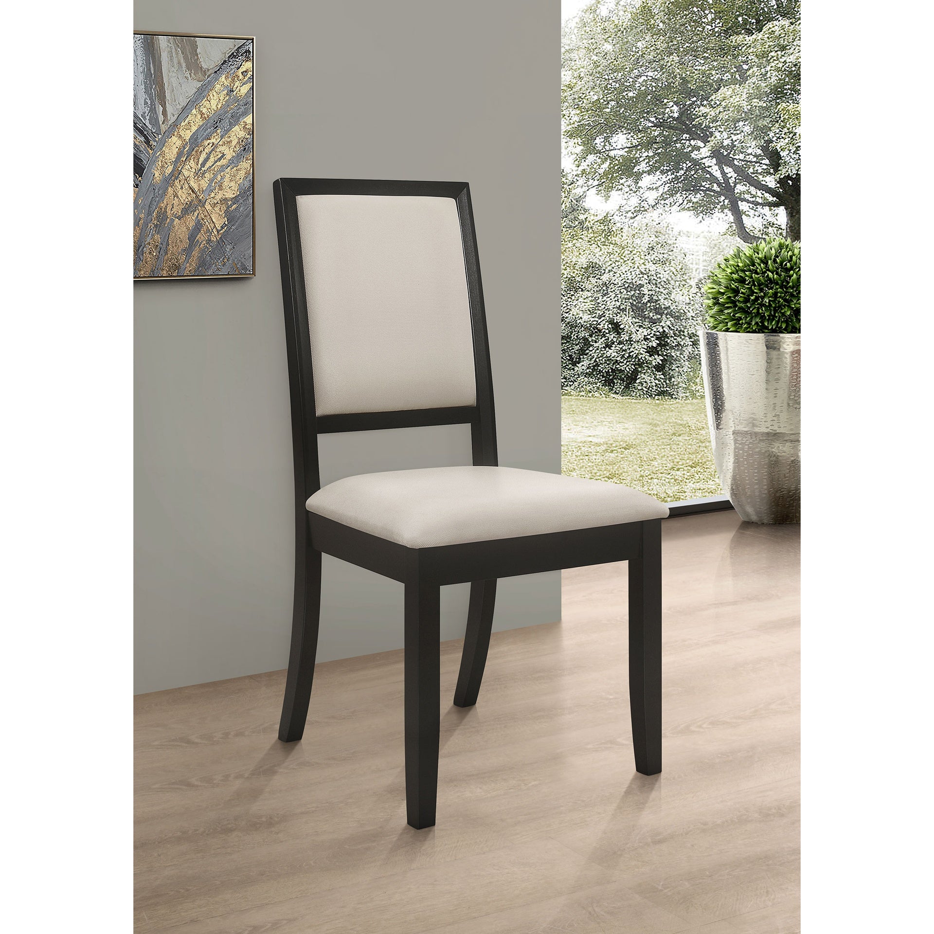 Cream and Black Upholstered Side Chairs (Set of 2)