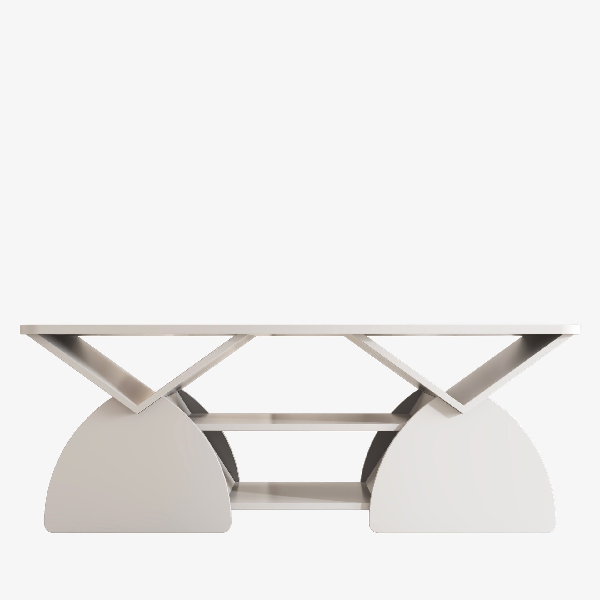 Engineered wood rounded corner rectangular coffee table for living room, easy assembly storage table with open shelves sturdy frame for Reception Room, Modern Coffee Table Geometric Design white