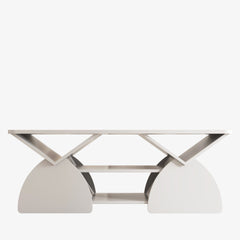 Engineered wood rounded corner rectangular coffee table for living room, easy assembly storage table with open shelves sturdy frame for Reception Room, Modern Coffee Table Geometric Design white