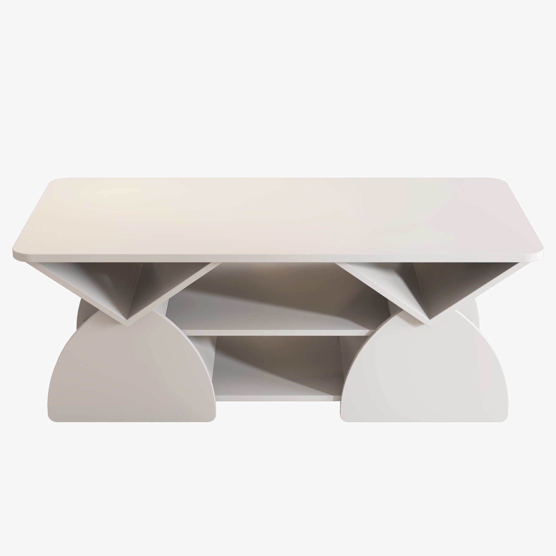 Engineered wood rounded corner rectangular coffee table for living room, easy assembly storage table with open shelves sturdy frame for Reception Room, Modern Coffee Table Geometric Design white
