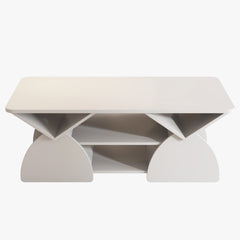 Engineered wood rounded corner rectangular coffee table for living room, easy assembly storage table with open shelves sturdy frame for Reception Room, Modern Coffee Table Geometric Design white