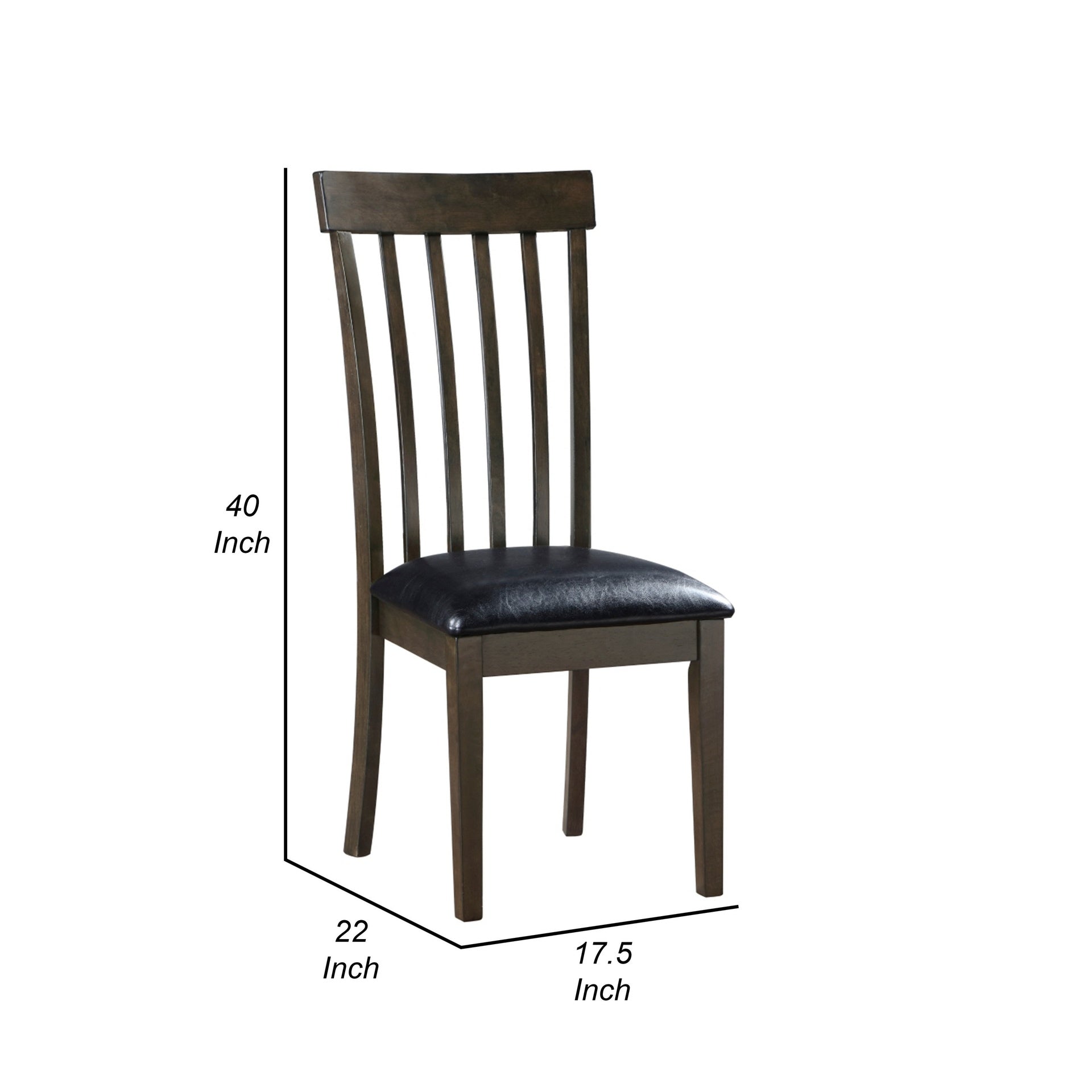 Kyn 18 Inch Side Dining Chairs Set of 2, Slatted Back, Padded Seat, Farmhouse Brown
