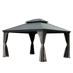 10' X 12' Hardtop Gazebo Outdoor Metal Gazebo with Galvanized Steel Double Roof Canopy, Aluminum Frame, Curtains and Netting for Patio, Deck, Garden, Grey