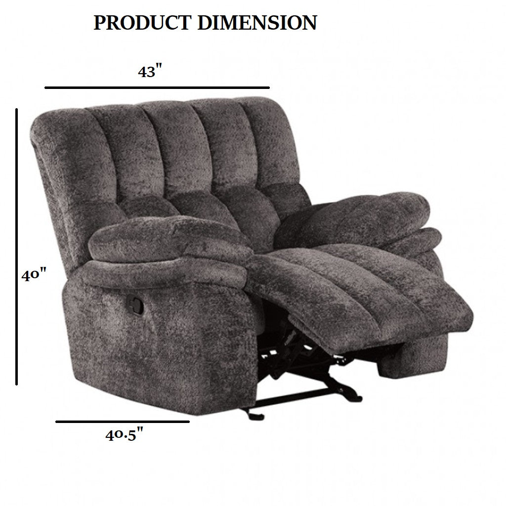 Dark Gray Finish Transitional Style Glider Recliner Track Pillow Top Arms High Density Foam Primary Living Room