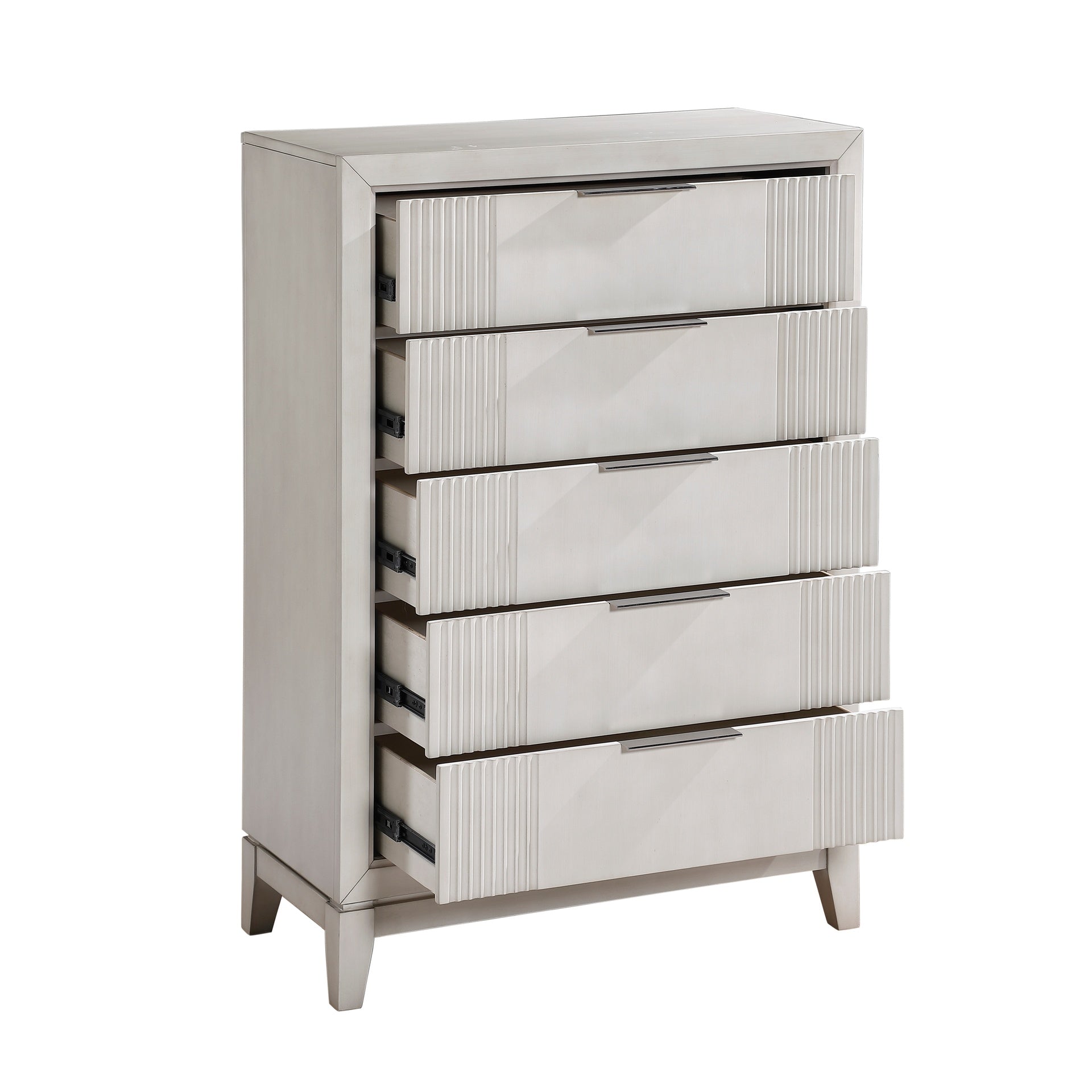 Antique White Finish 1pc Chest with 5x Drawers Modern Bedroom Furniture, Reeded Fronts