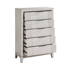 Antique White Finish 1pc Chest with 5x Drawers Modern Bedroom Furniture, Reeded Fronts