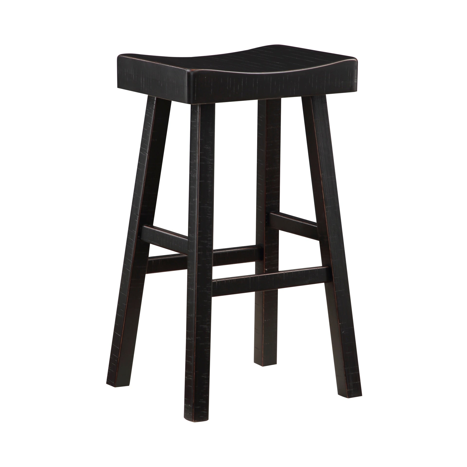 Transitional 4-Piece Pub Height Set, Table and Bar Stools Black Finish Solid Rubberwood Furniture