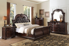 Dark Cherry Finish with Gold Tipping European Design 1pc Nightstand with Genuine Marble Top Traditional Bedroom Furniture 3-Drawers