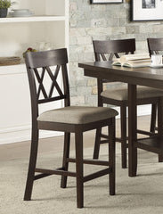 Dark Brown Finish Counter Height Table with Lazy Susan Lower Display Shelf and 4x Counter Height Chairs Bench Contemporary Dining 6pc Set Wooden Furniture