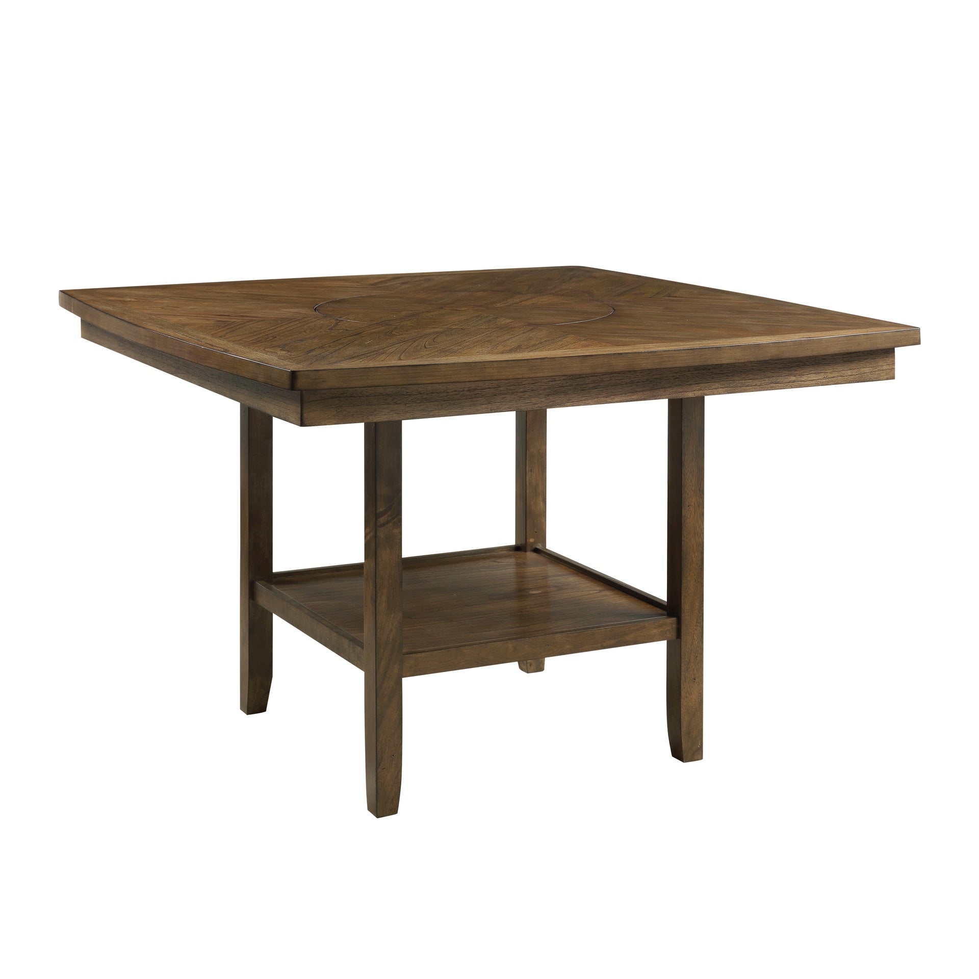 Contemporary 5pc Dining Set Counter Height Table and 4 Counter Height Chairs Functional Lazy Susan Shelf Table Light Oak Finish Wooden Kitchen Dining Furniture