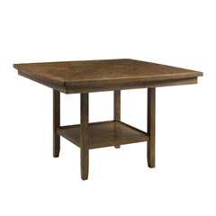 Contemporary 5pc Dining Set Counter Height Table and 4 Counter Height Chairs Functional Lazy Susan Shelf Table Light Oak Finish Wooden Kitchen Dining Furniture