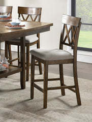 Contemporary 5pc Dining Set Counter Height Table and 4 Counter Height Chairs Functional Lazy Susan Shelf Table Light Oak Finish Wooden Kitchen Dining Furniture