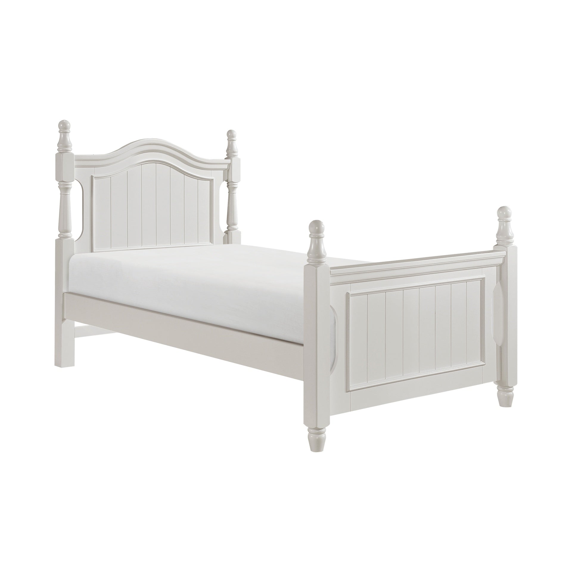 Classic White Finish 1pc Twin Size Poster Bed Wooden Traditional Bedroom Furniture Unique Style Headboard Footboard