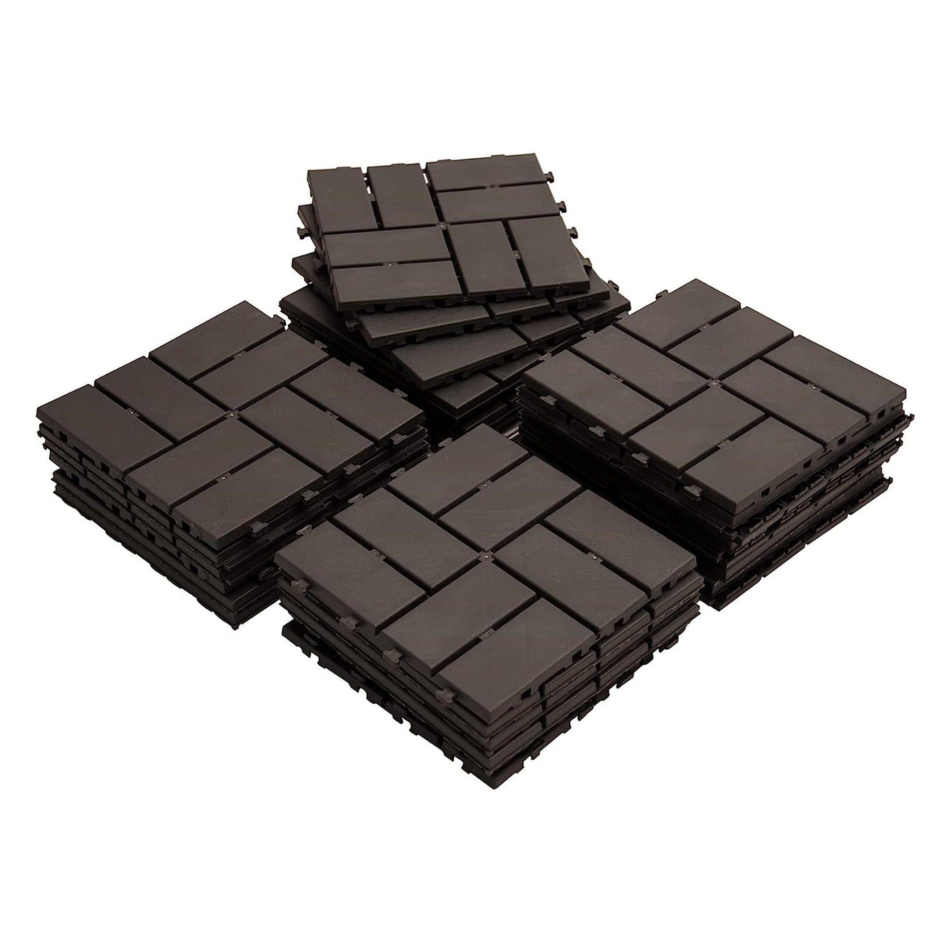 Patio Interlocking Deck Tiles, 12"x12" Square Composite Decking Tiles, Checked Plastic Outdoor Flooring Tile All Weather for Balcony Porch Backyard, (Brown, Pack of 27)