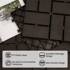 Patio Interlocking Deck Tiles, 12"x12" Square Composite Decking Tiles, Checked Plastic Outdoor Flooring Tile All Weather for Balcony Porch Backyard, (Brown, Pack of 27)