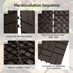 Patio Interlocking Deck Tiles, 12"x12" Square Composite Decking Tiles, Checked Plastic Outdoor Flooring Tile All Weather for Balcony Porch Backyard, (Brown, Pack of 27)