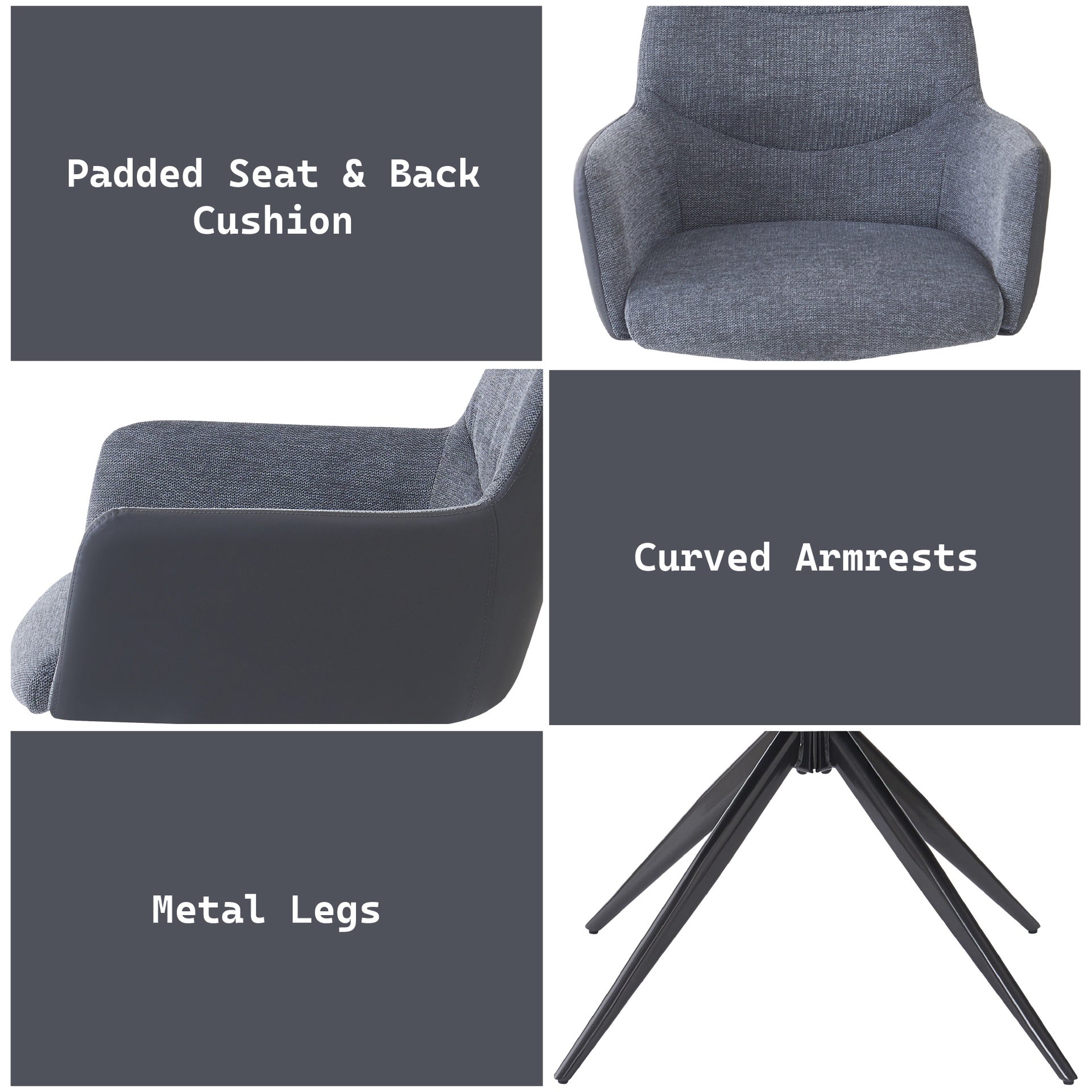 Hester Gray Fabric Arm Chair (Set of 2)