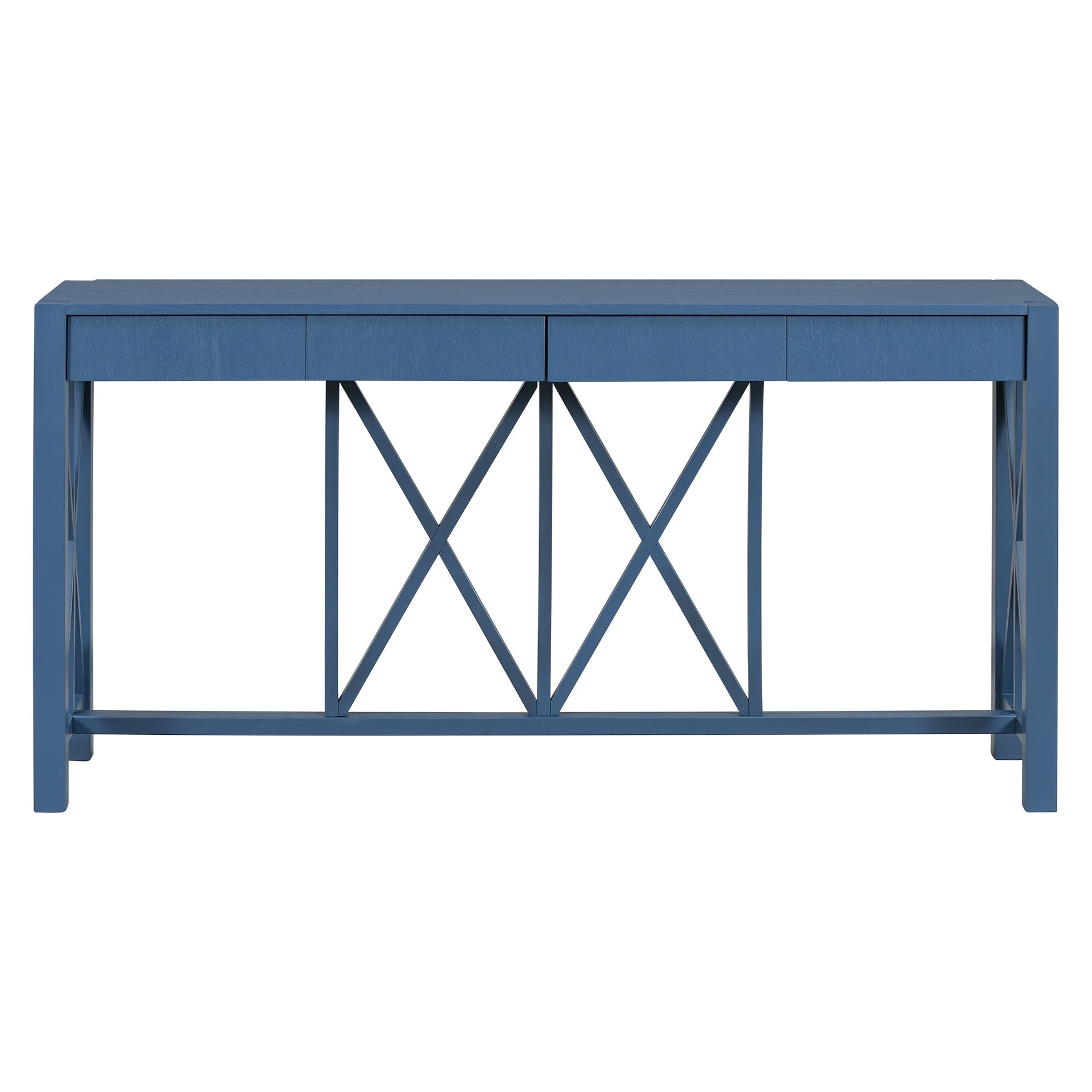 U_Style 60''Acacia Veneer Console Table with 4 Spacious Drawers, Modern Crisscross Design Entryway Table with Open Bottom Storage,Farmhouse Sofa Table for Living Room,Kitchen,Dining Room,Hallway