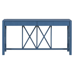 U_Style 60''Acacia Veneer Console Table with 4 Spacious Drawers, Modern Crisscross Design Entryway Table with Open Bottom Storage,Farmhouse Sofa Table for Living Room,Kitchen,Dining Room,Hallway