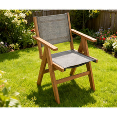 Lounge chair teak color, suitable for all seasons: Outdoor lounge chair, made of sturdy HIPS material, equipped with 304 stainless steel accessories.