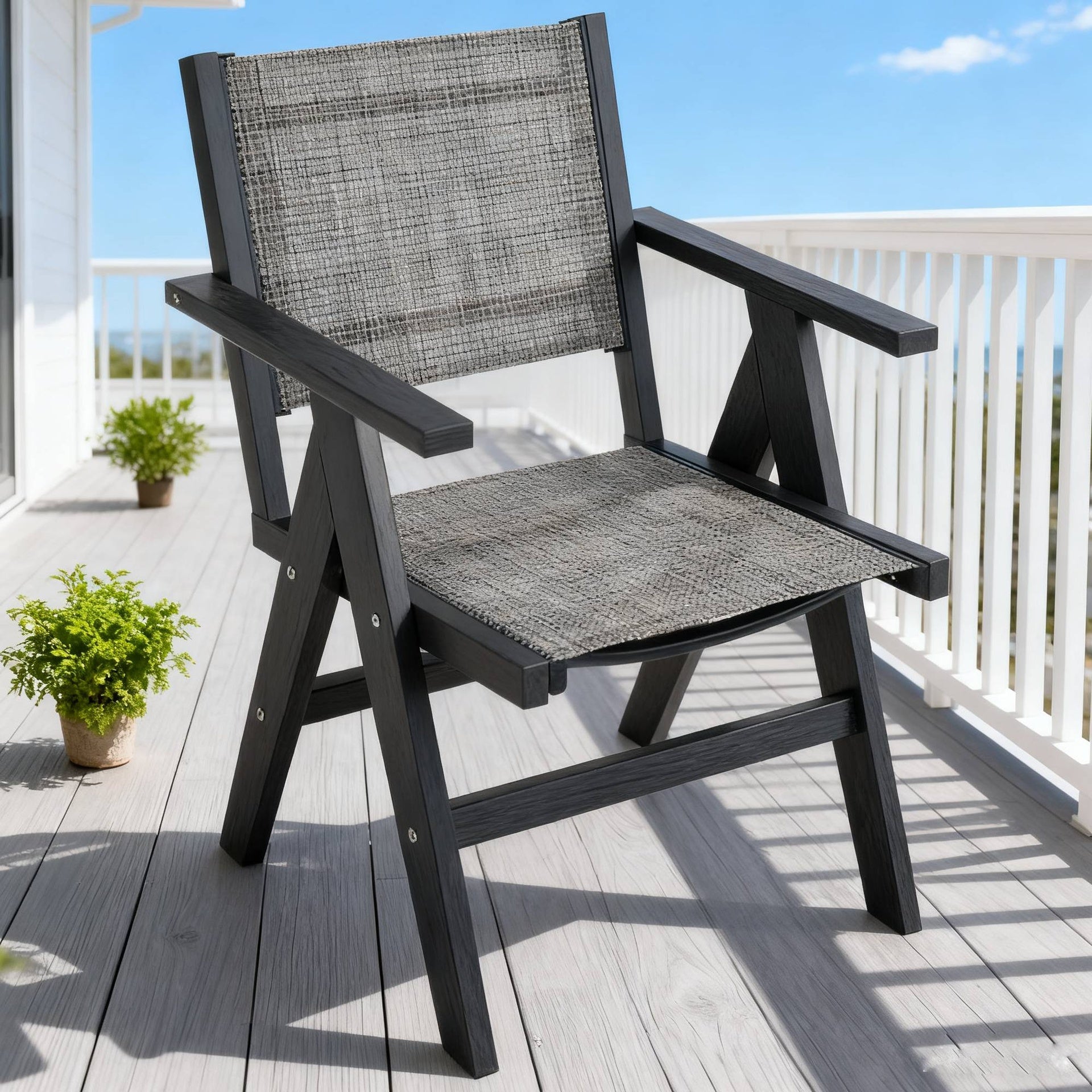 Lounge chair CHARCOAL GREY  color, suitable for all seasons: Outdoor lounge chair, made of sturdy HIPS material, equipped with 304 stainless steel accessories.