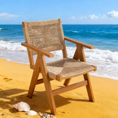 Lounge chair teak color, suitable for all seasons: Outdoor lounge chair, made of sturdy HIPS material, equipped with 304 stainless steel accessories.